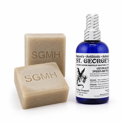 Two SGMH soap bars and one 8 oz St. George Nano Silver bottle bundle